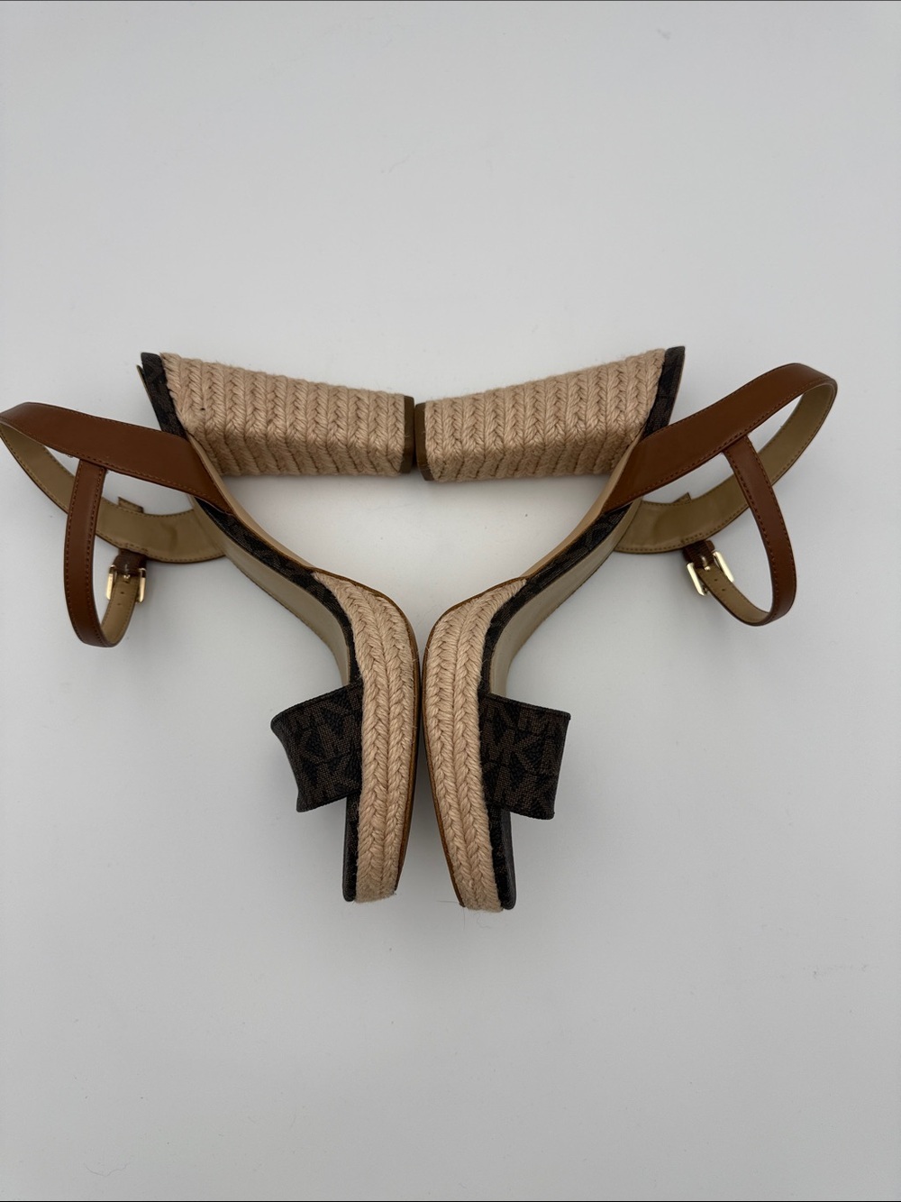 Michael Kors Brown Logo Block Heel Espadrille Sandals - Picture 5 of 7
